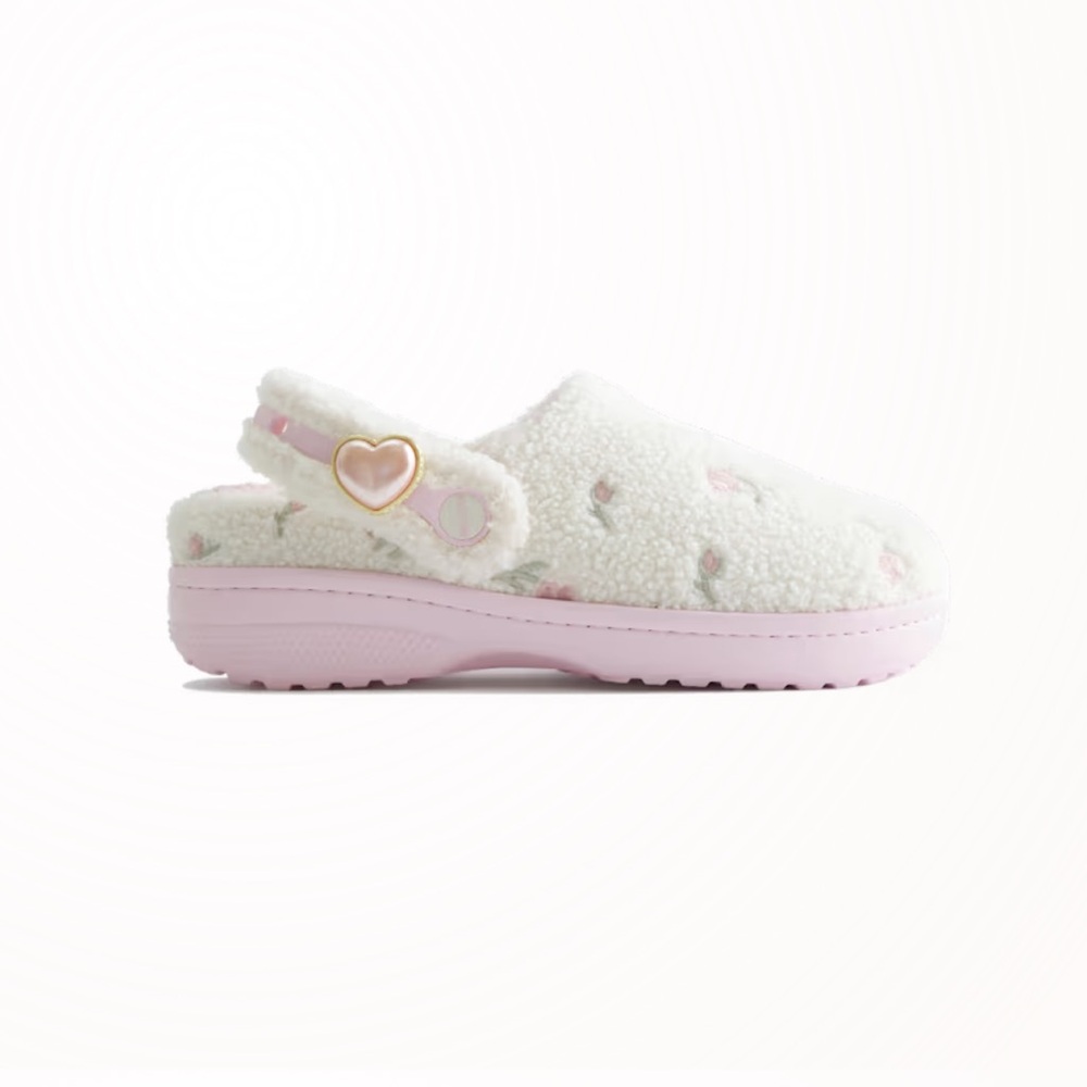 HOLLISTER X CROCS Cozy White and Pink Fleece Clogs